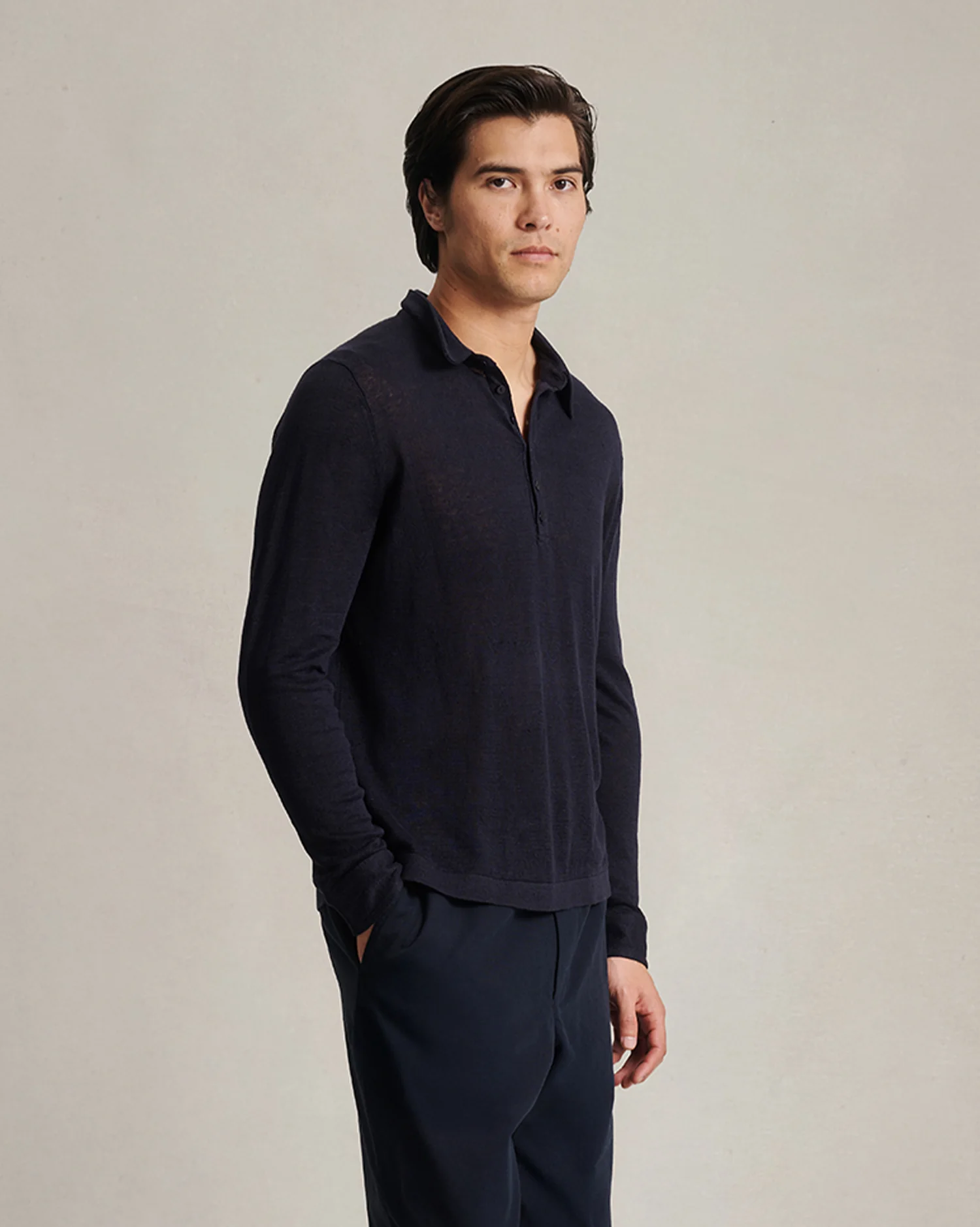 Linen Polo - Navy - Image 3