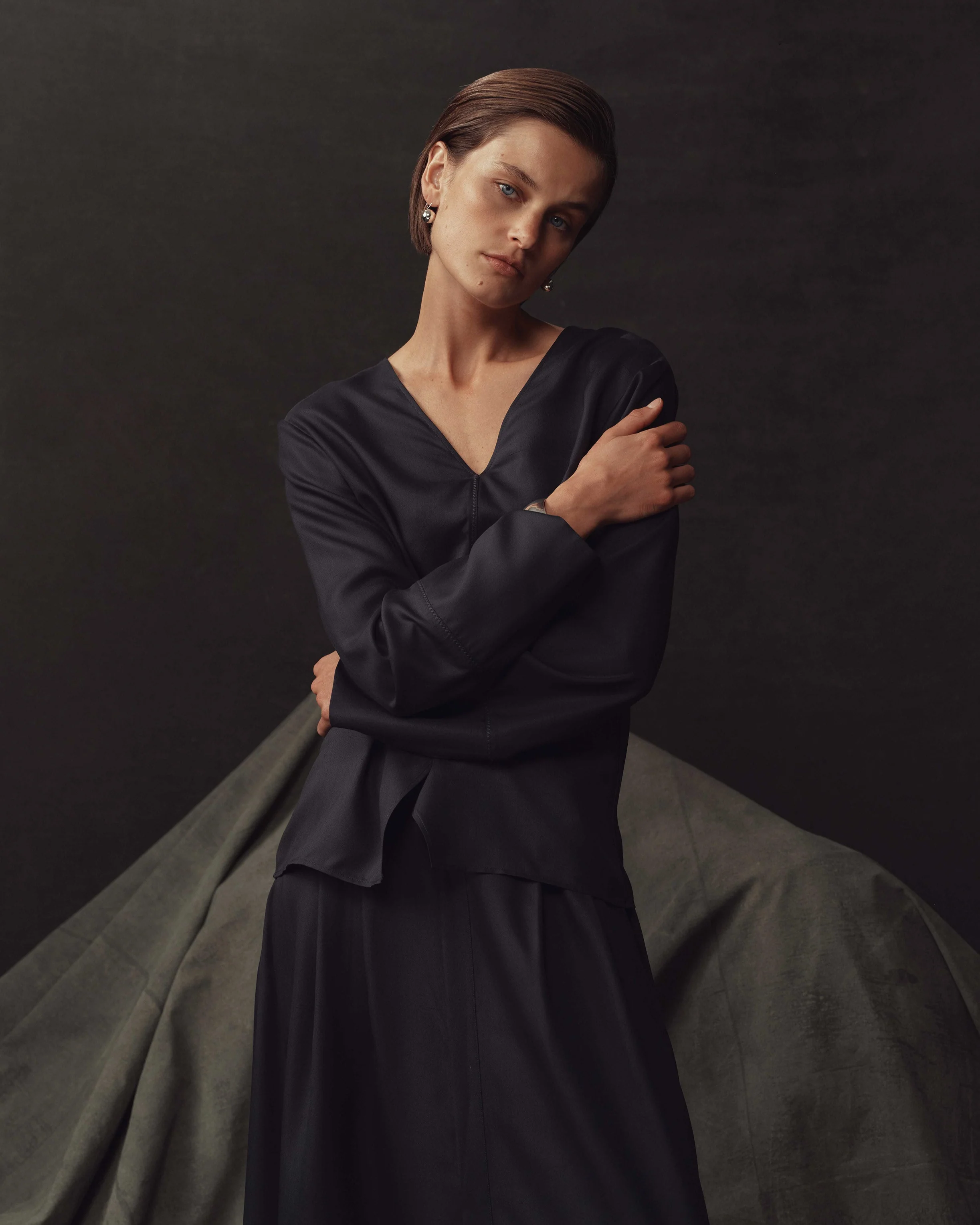 Maria Blouse - Navy Dupioni - Image 5
