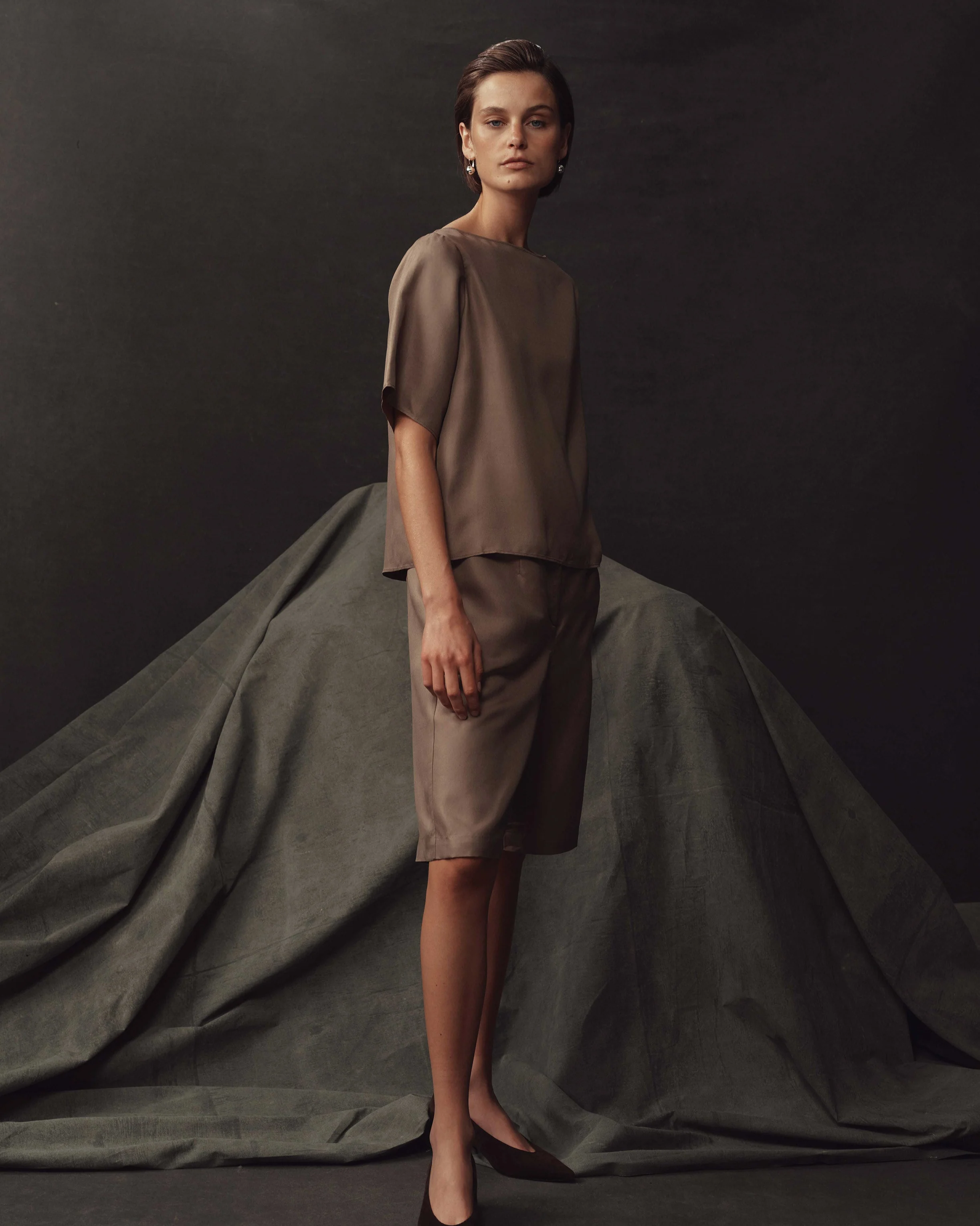 Boat Neck Top - Taupe Dupioni - Image 6