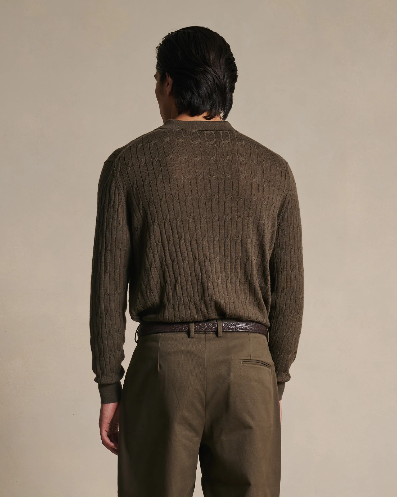 Merino Cable Knit Polo - Moss - Image 4