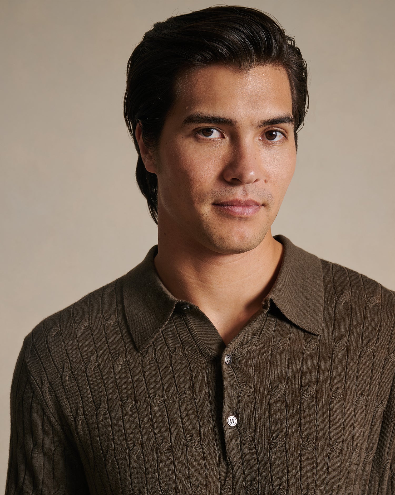 Merino Cable Knit Polo - Moss - Image 5