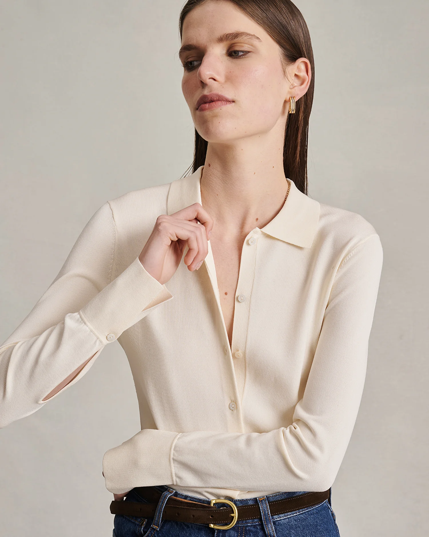 Natalie Knit Shirt - Off White - Image 3