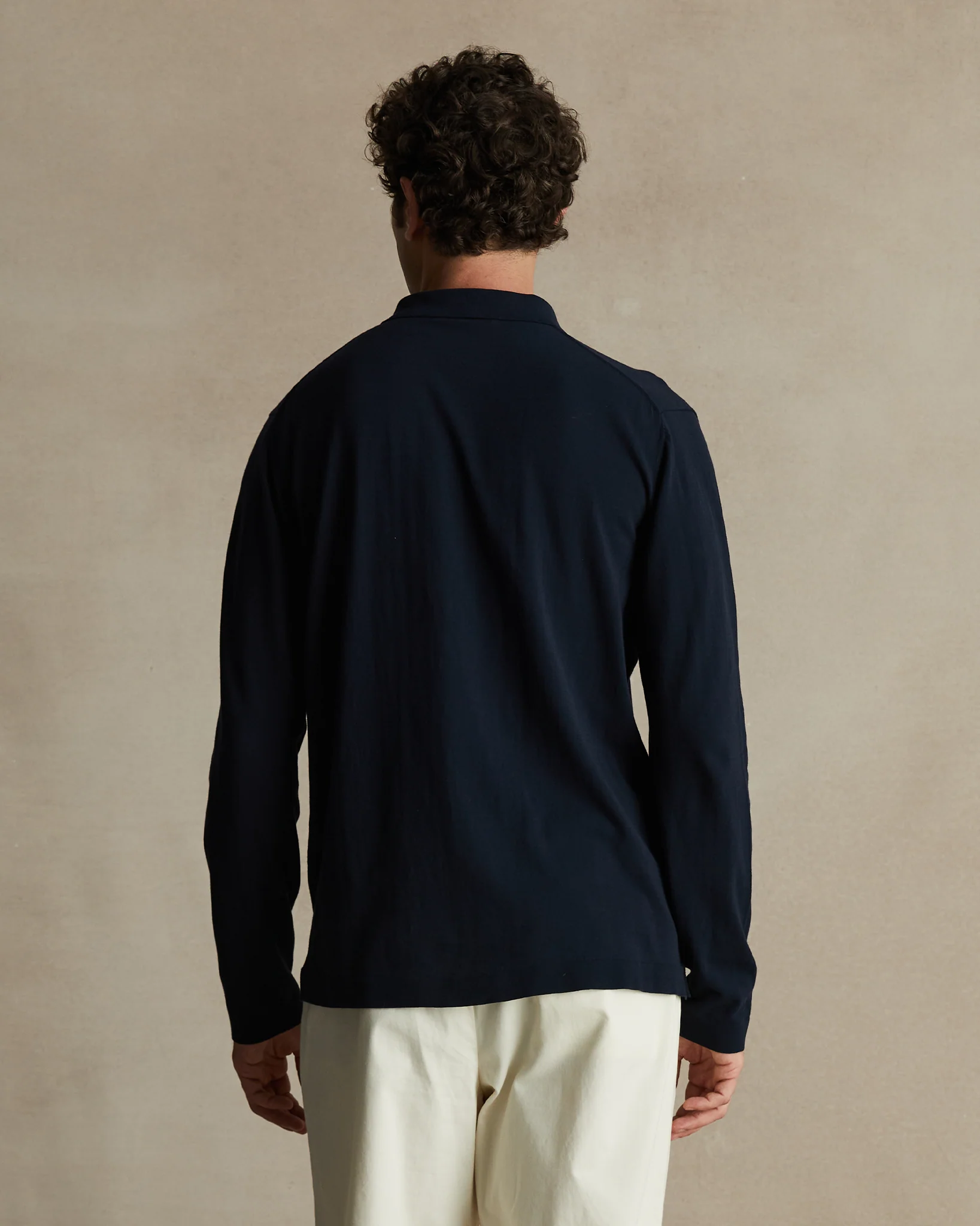 Ice Cotton Long Sleeve Polo - Navy - Image 3