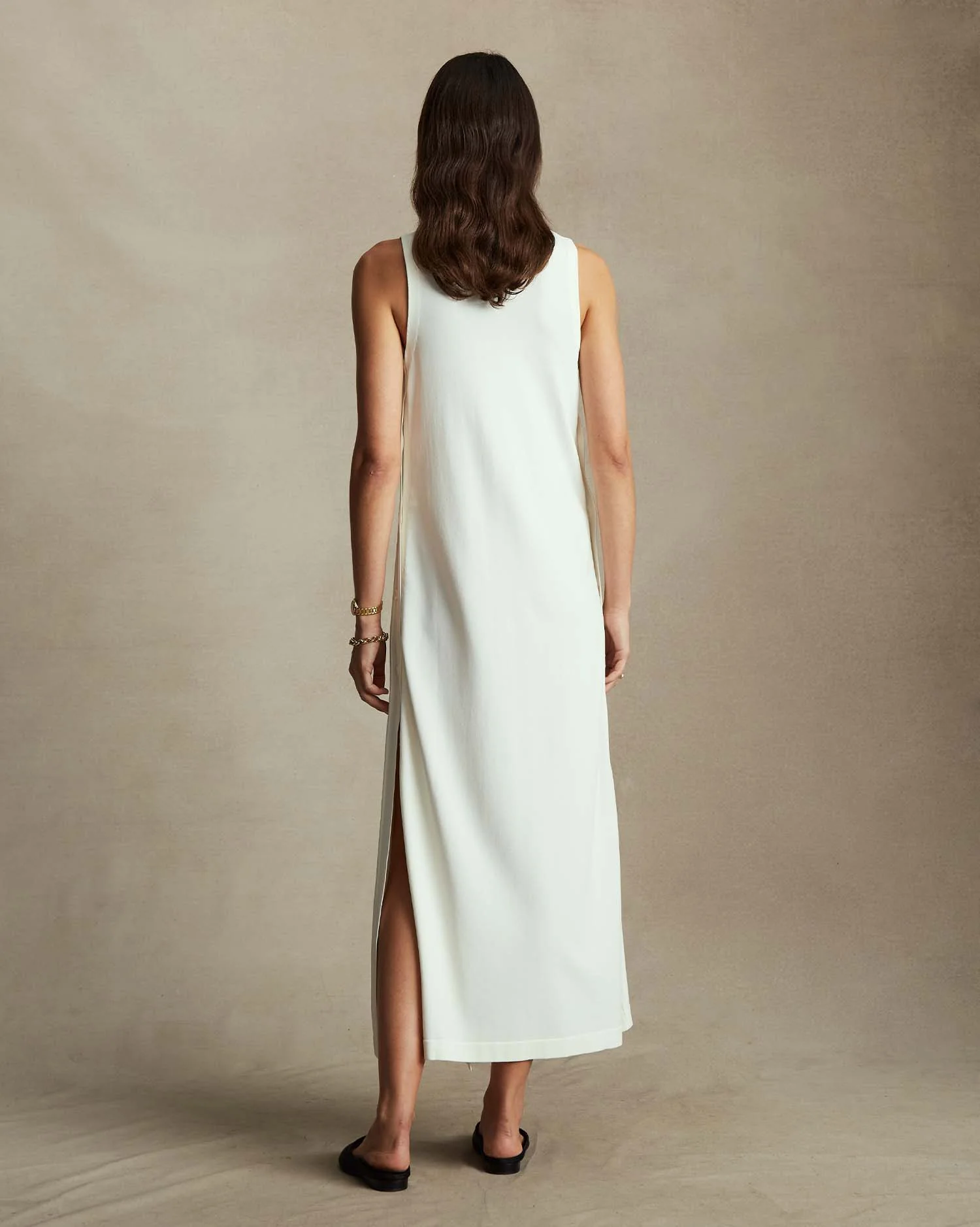 Crepe Knit Button Dress - Off White - Image 3