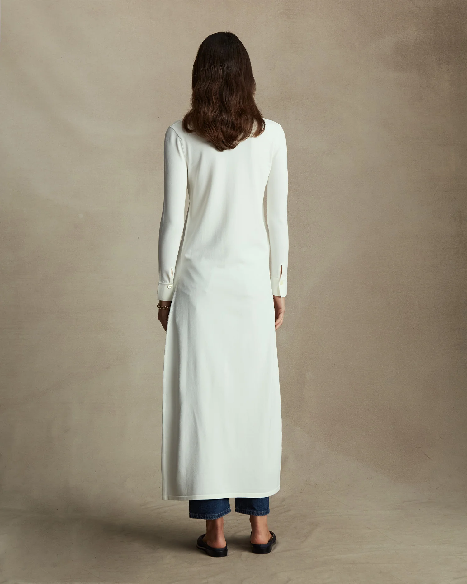 Crepe Knit Shirt Dress - Off White - Image 3