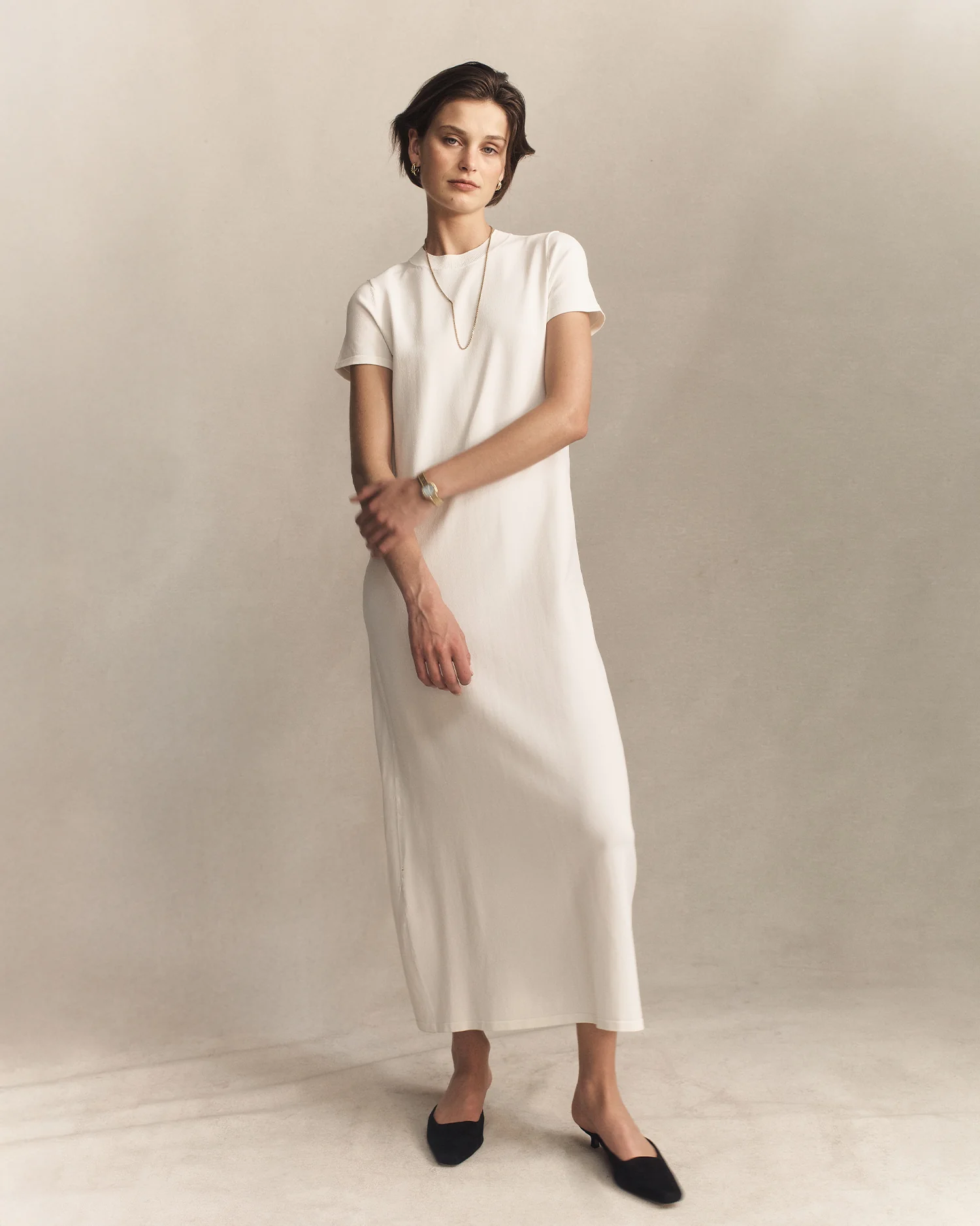 Crepe Knit Tee Dress - Off White - Image 3