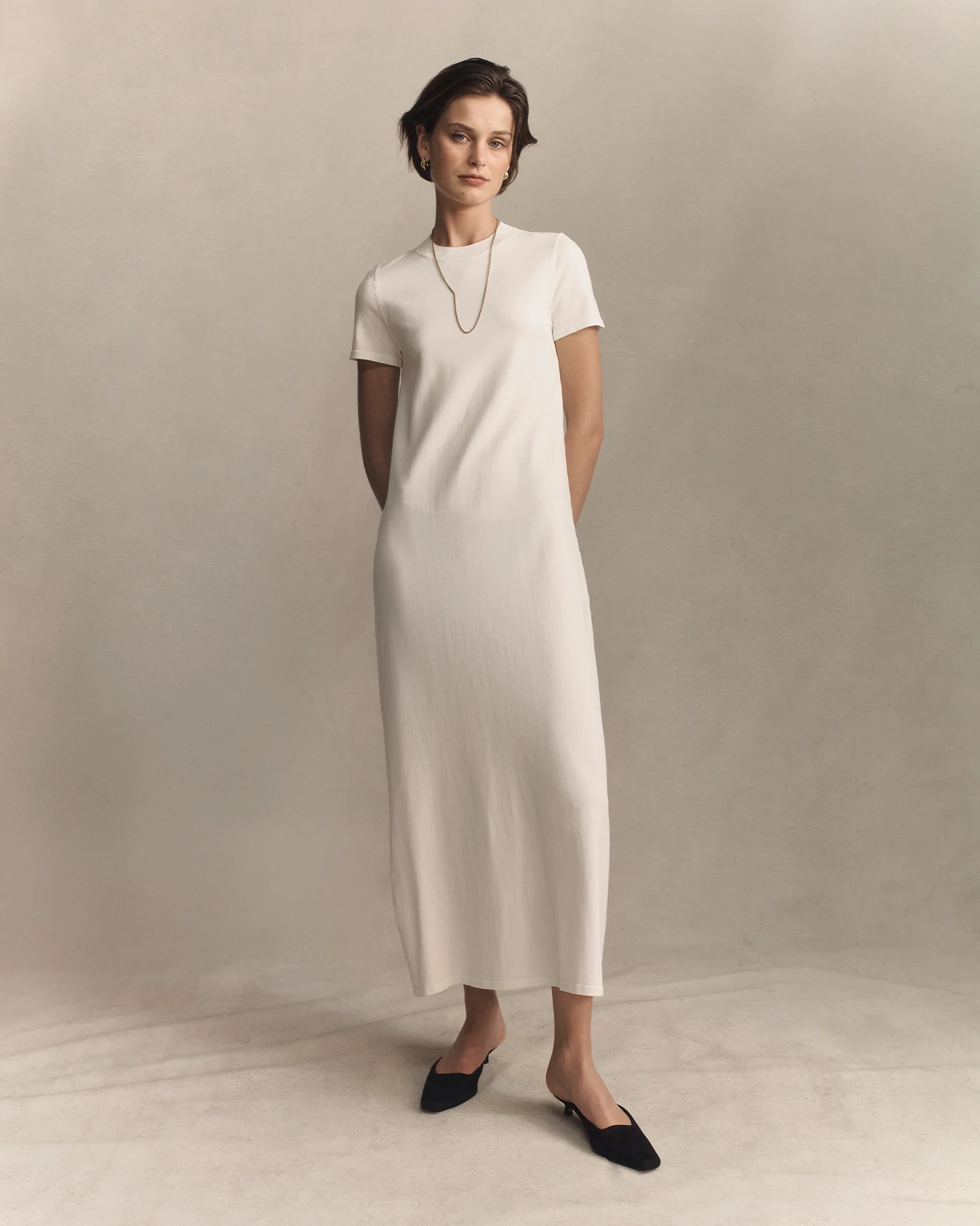 Crepe Knit Tee Dress - Off White - Image 4