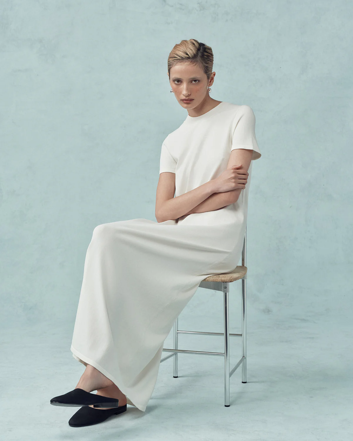Crepe Knit Tee Dress - Off White - Image 6