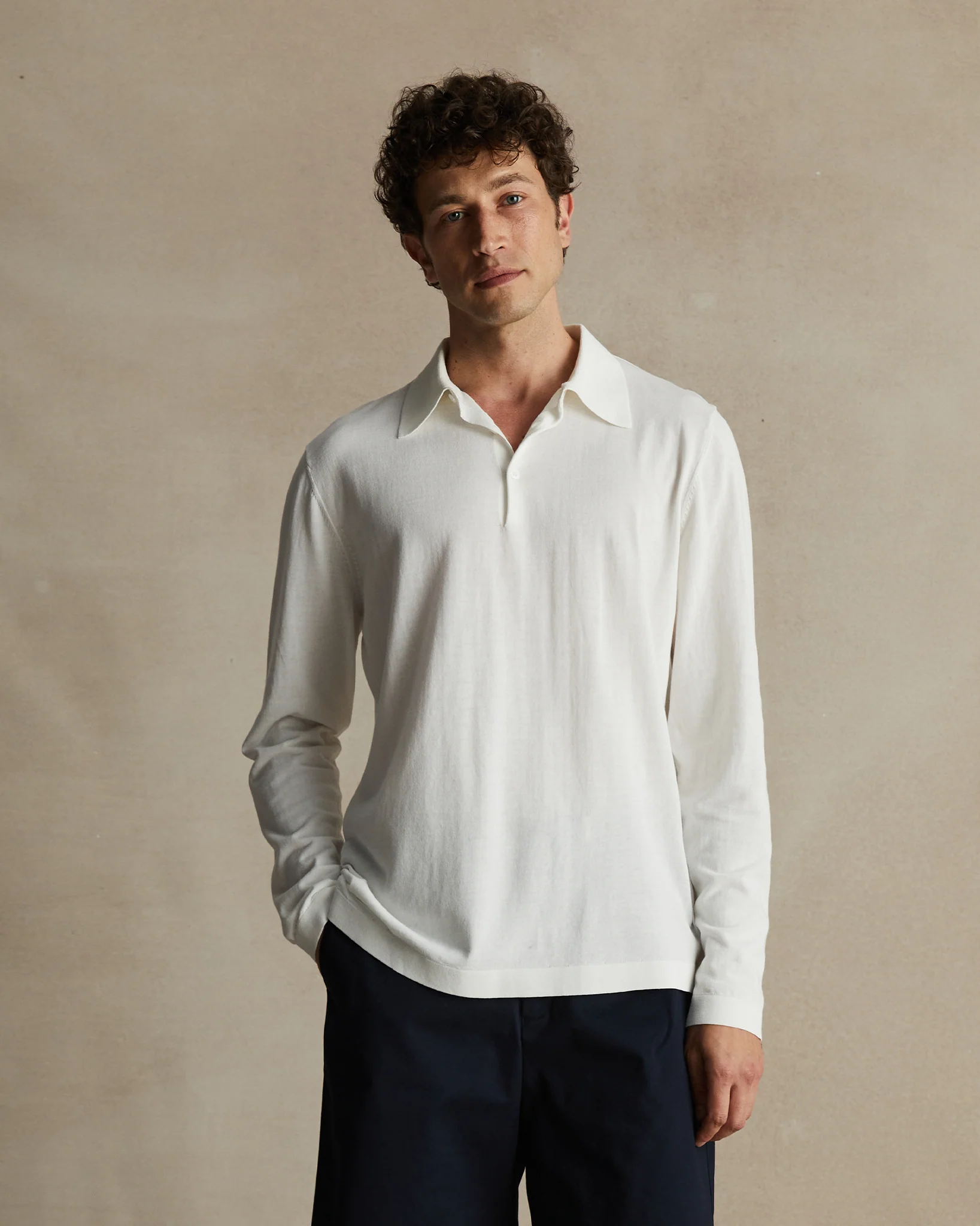 Ice Cotton Long Sleeve Polo - Off White - Image 3