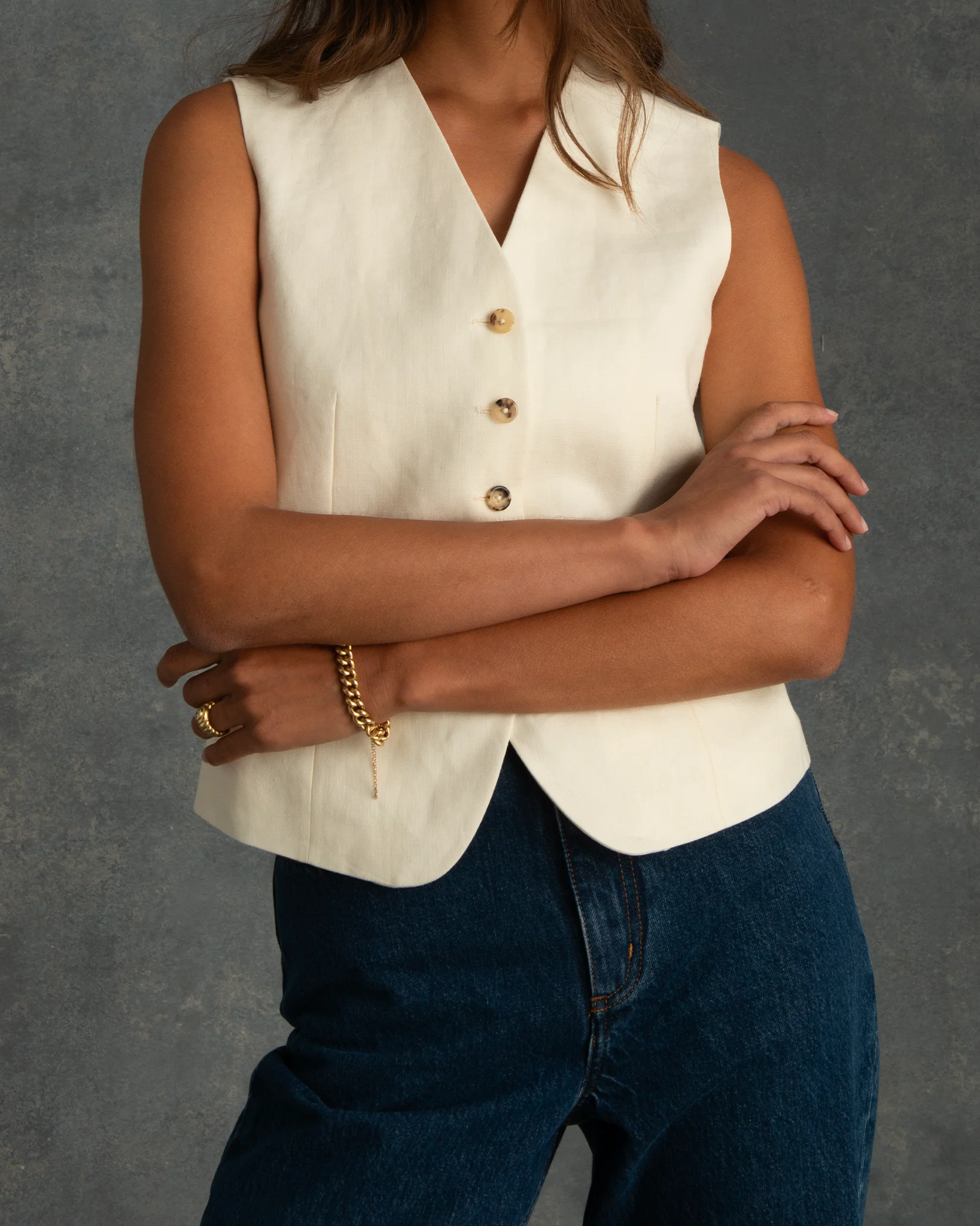 Off White Linen Waistcoat - Image 5