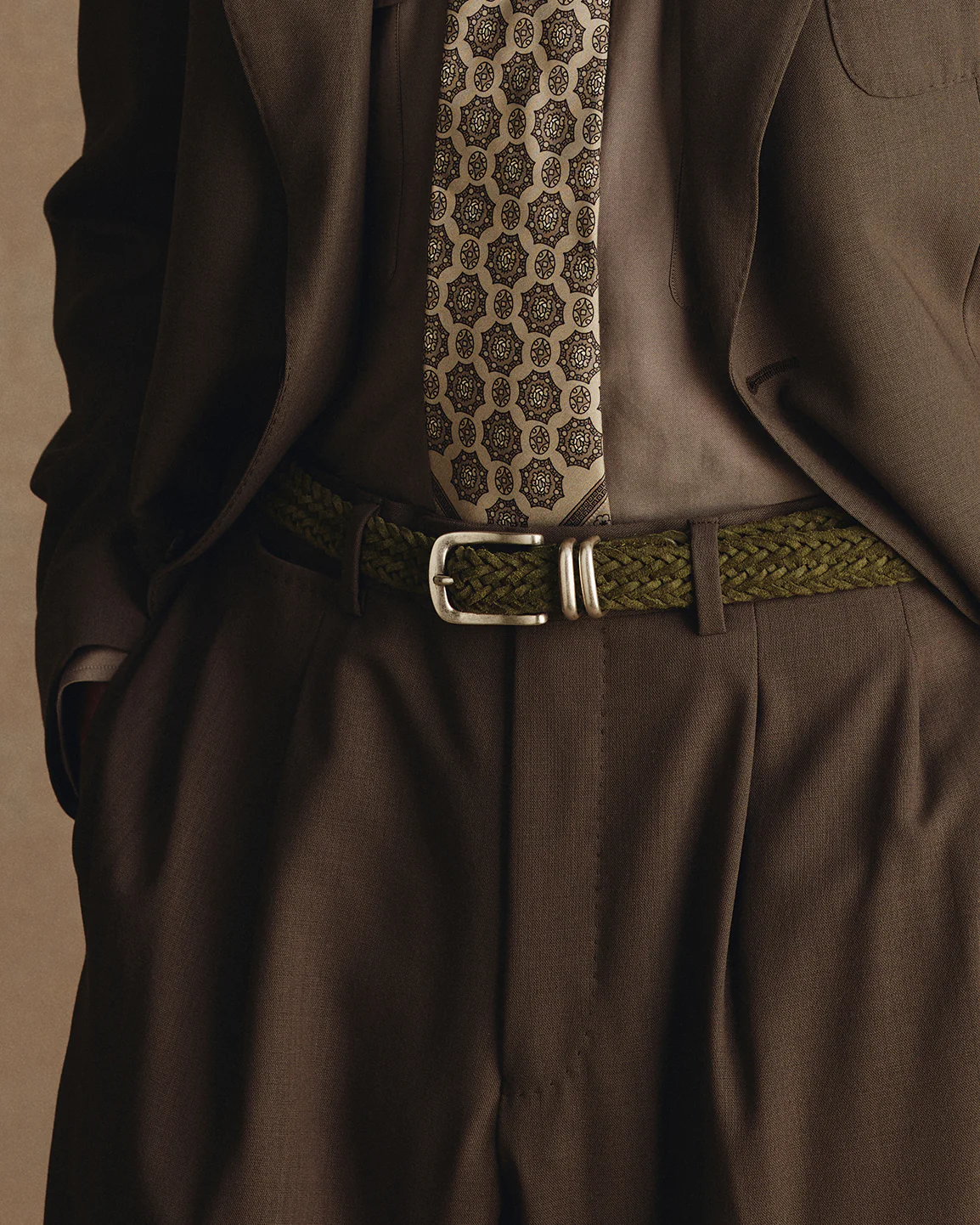 Woven Suede Belt - Olive - Image 3