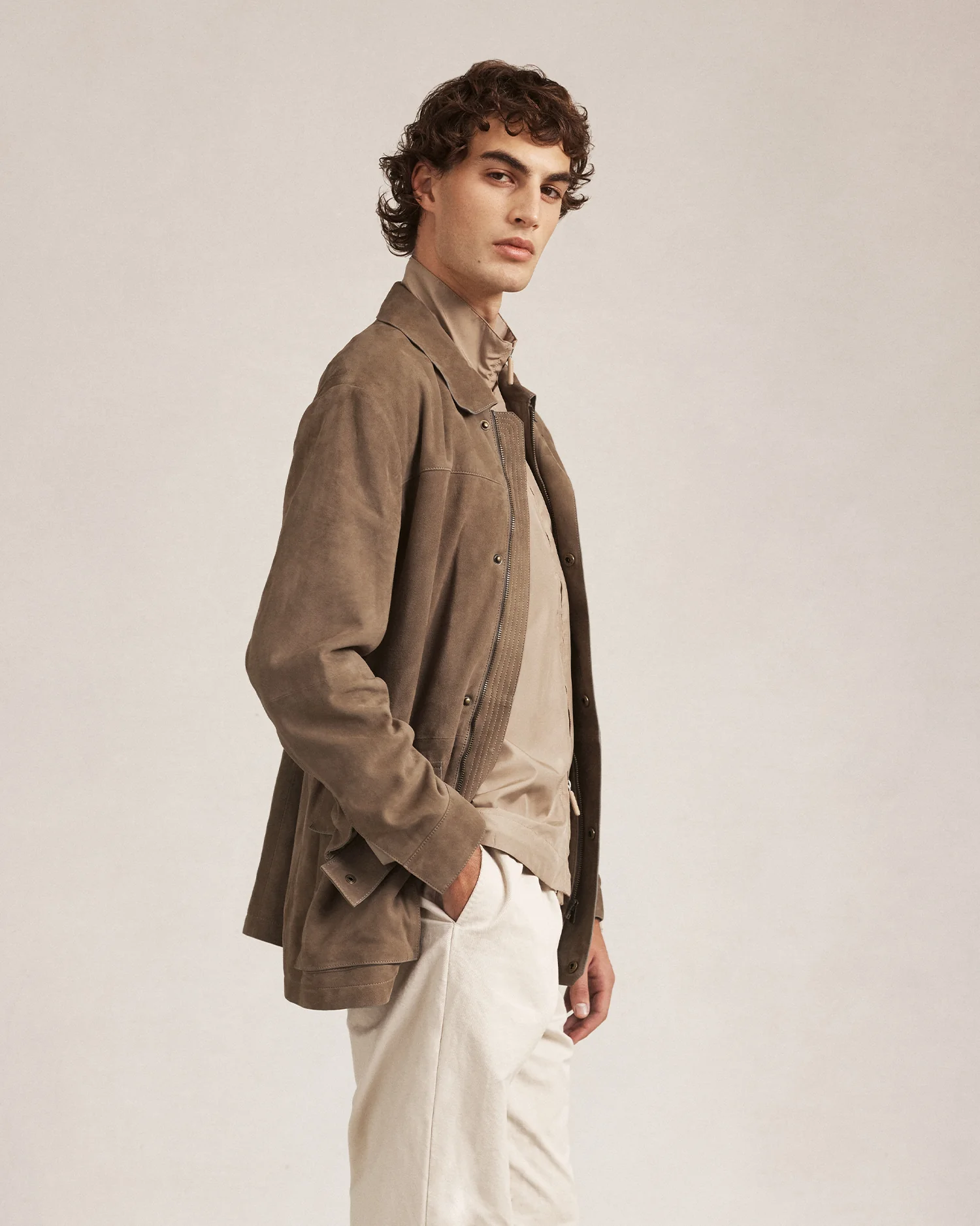 Suede Field Jacket - Taupe - Image 3