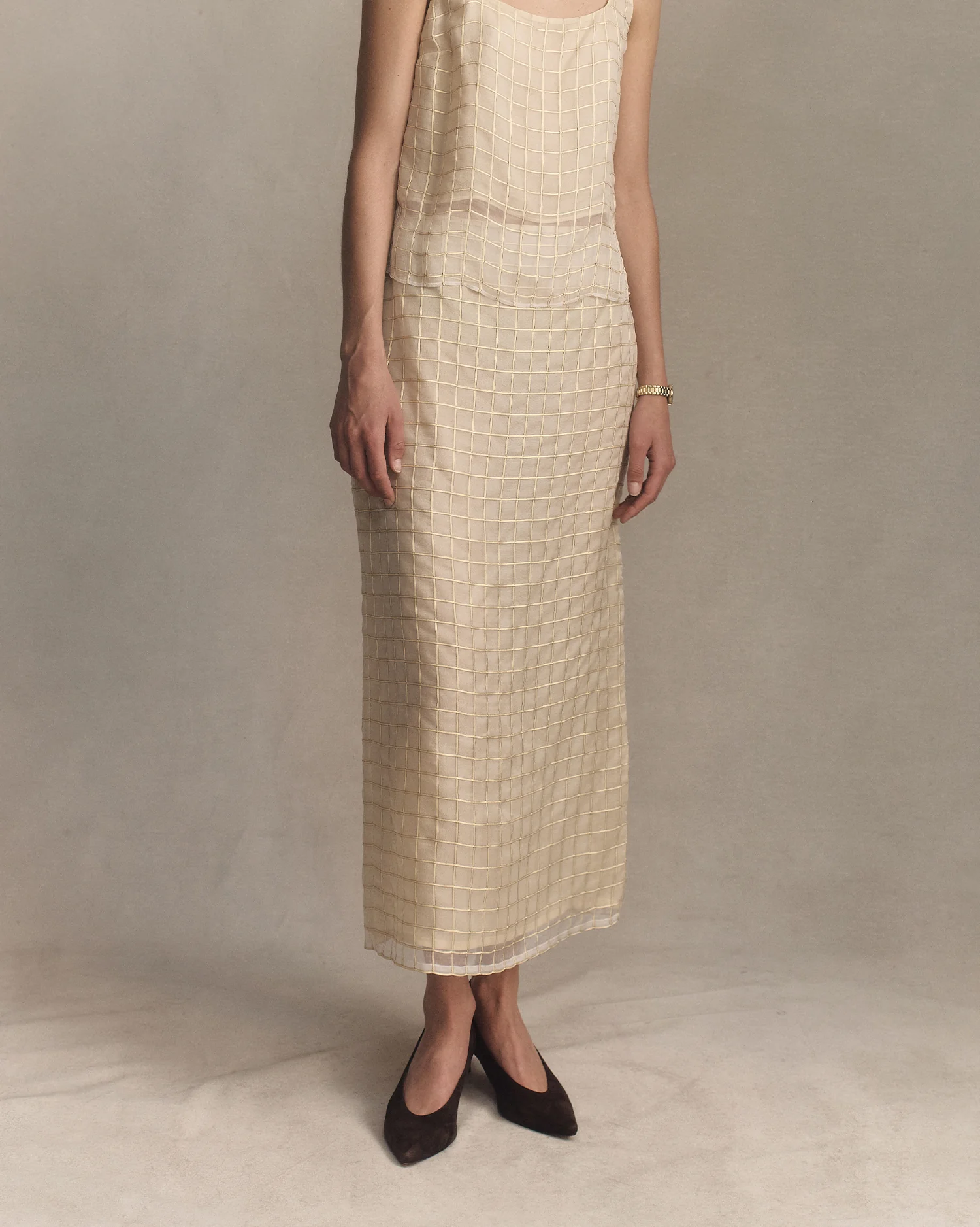 Tia Skirt - Gold Check