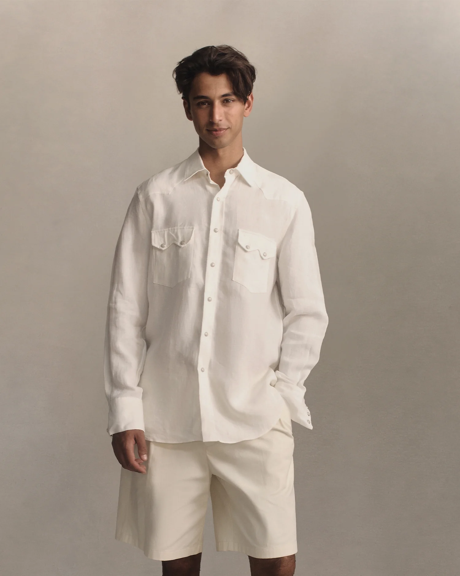 Western Shirt - White Linen Canvas - Image 5