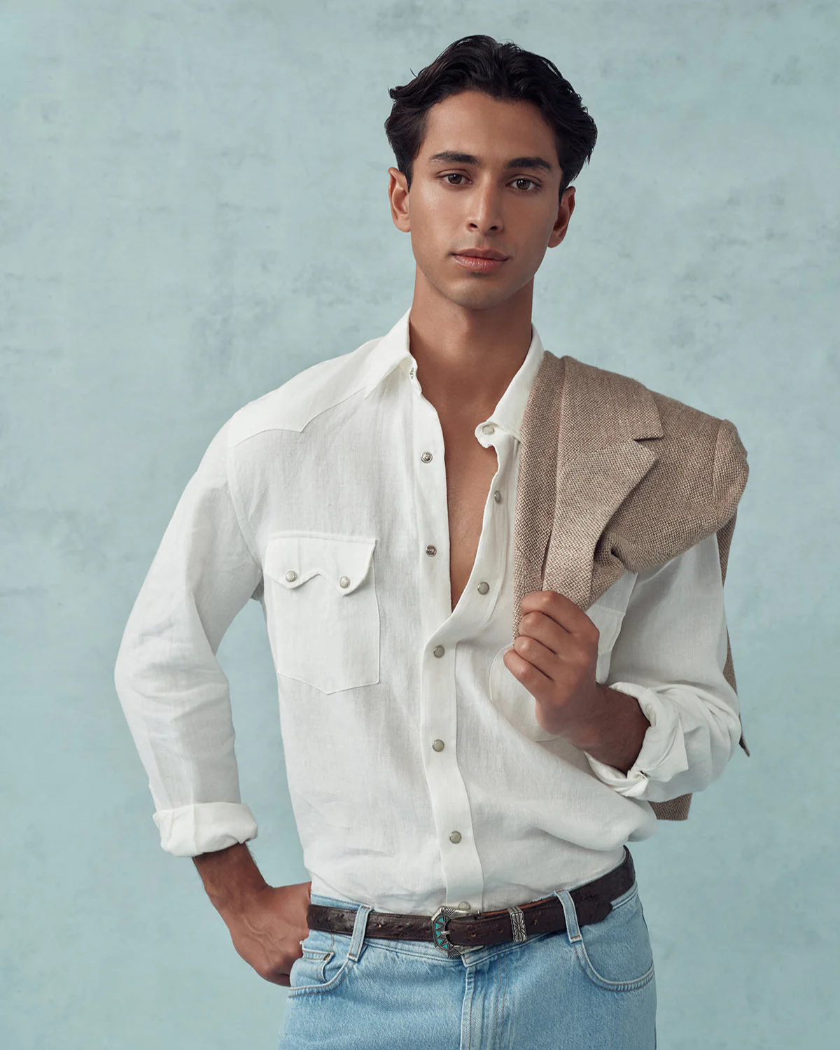 Western Shirt - White Linen Canvas - Image 6