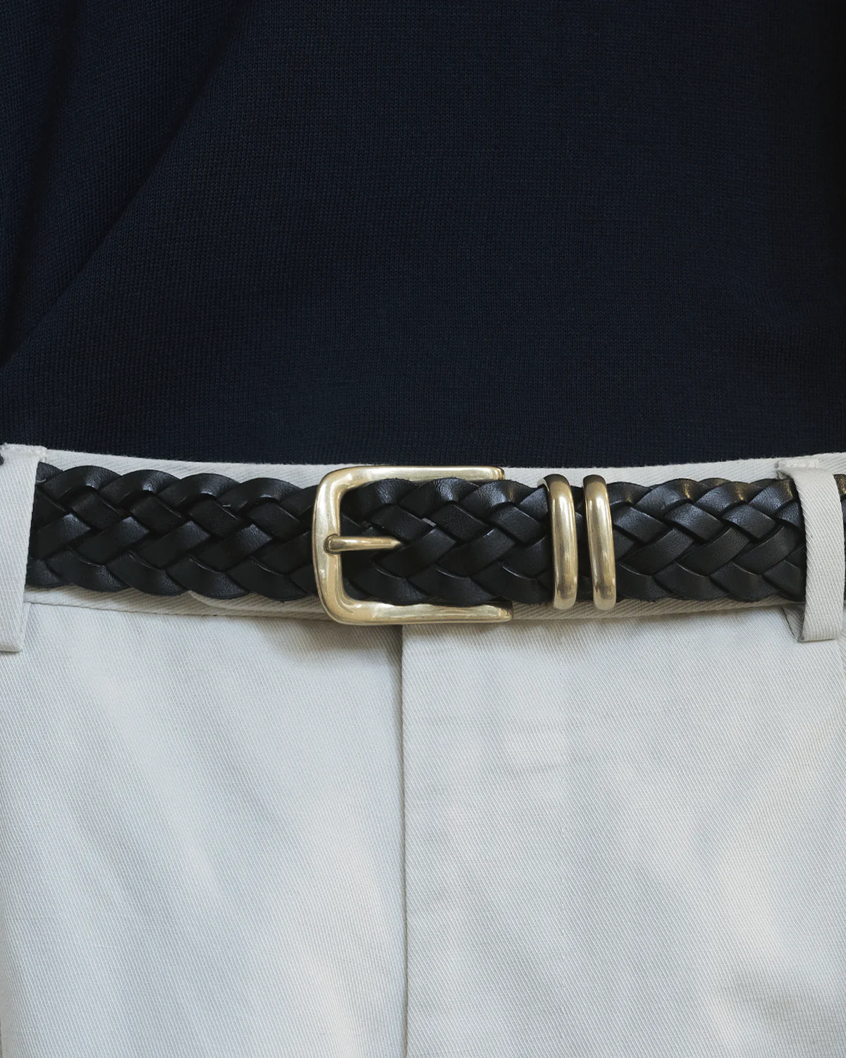 Woven Leather Belt - Black - Image 3